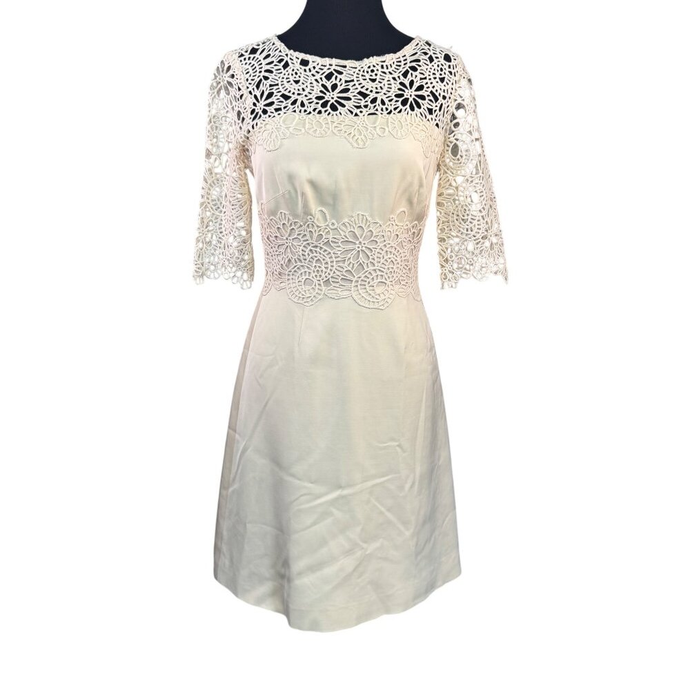 Lela Rose Size 2 Lace Overlay Cream Dress  Elegant Knee-Length